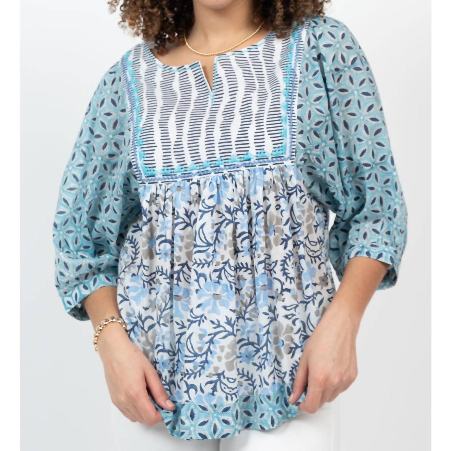 New Ivy Jane Three-Quarter Sleeves Top In Blue